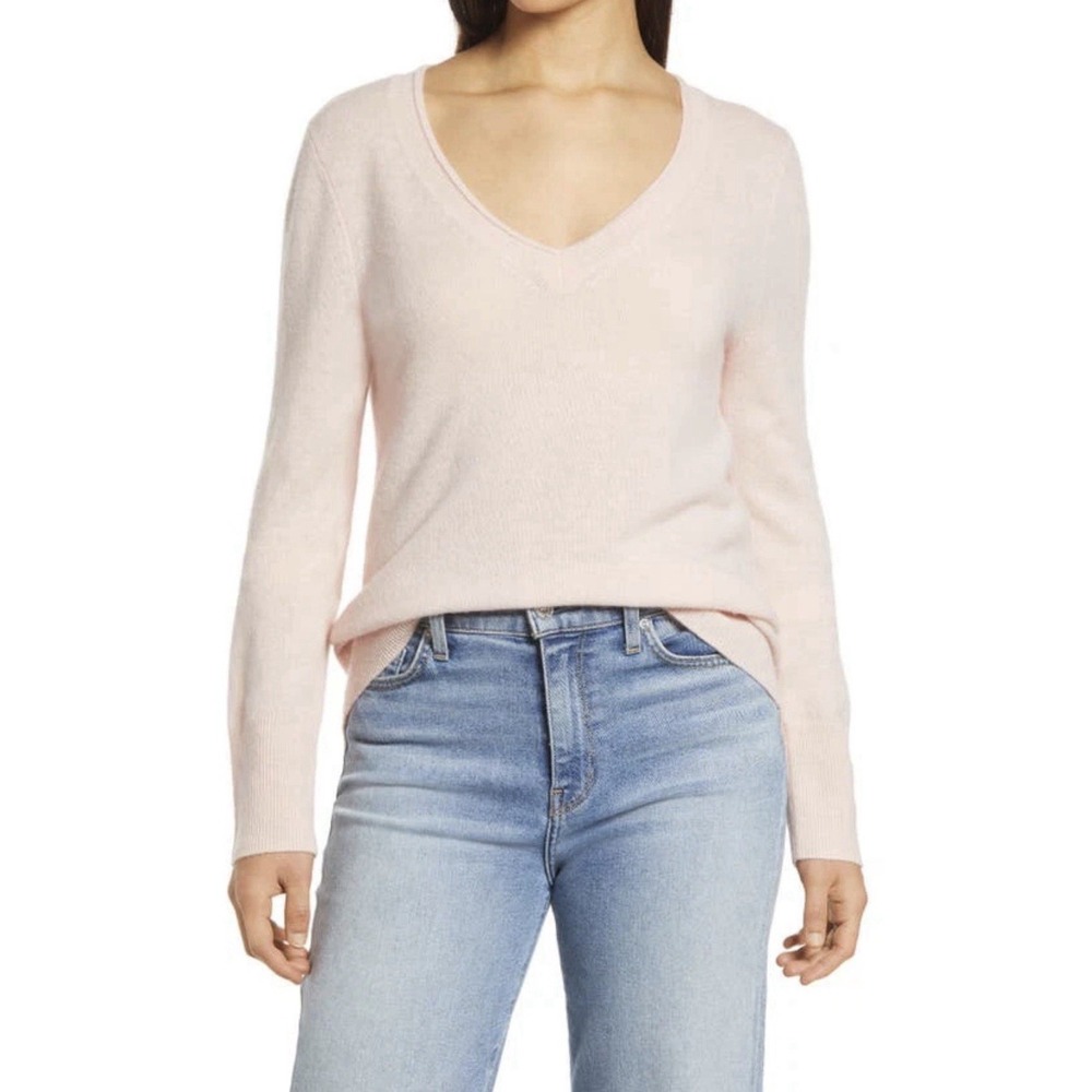 Halogen cashmere Womens top pullover Sweater v neck long sleeve 100% cashmere